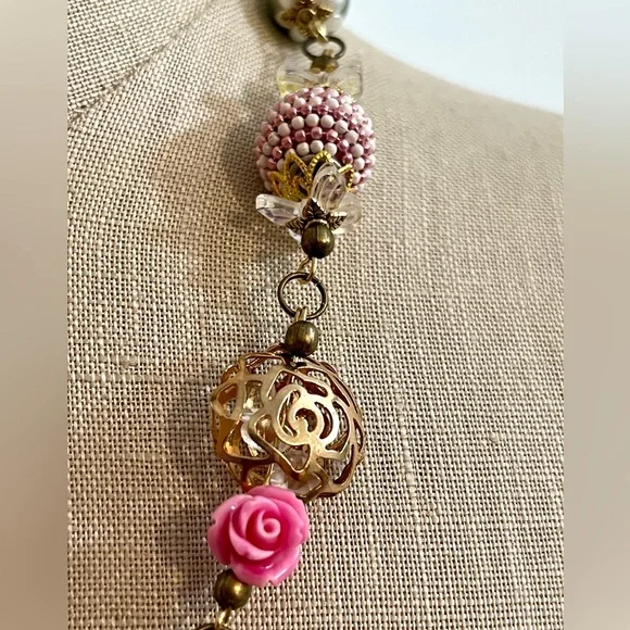 NEW!! Heart Pink Stone Necklace Peacock Earrings Set Handmade Design - Picture 15 of 15